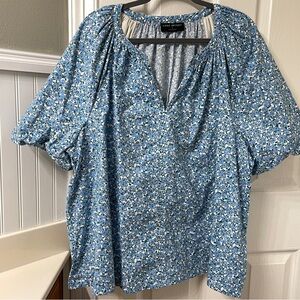 Lane Bryant Blue and White Floral Blouse